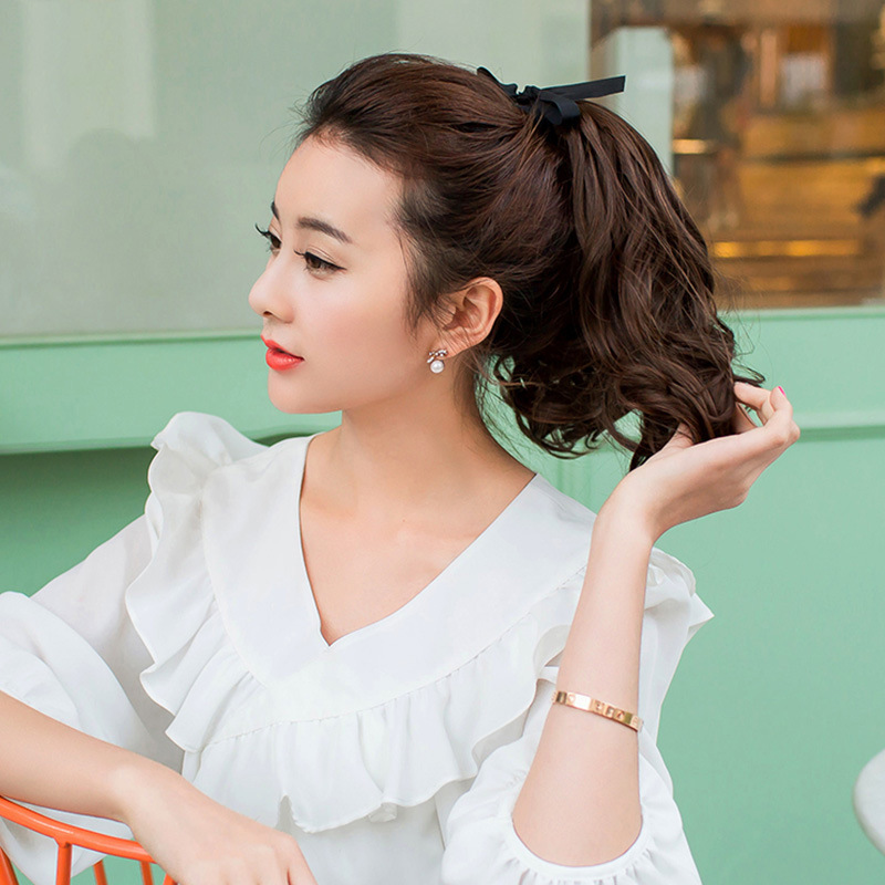 短马尾假发女绑带式隐形仿真自然大波浪卷短发假发片发尾扎发辫子