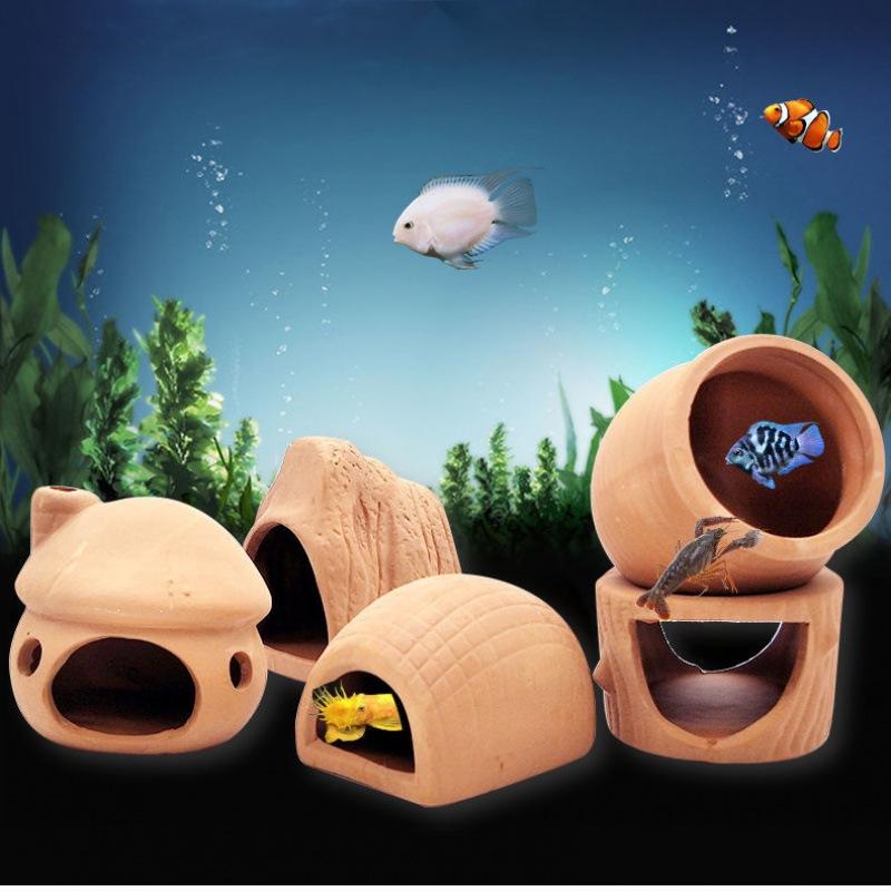 鱼缸躲避屋造景虾虾窝迷你鹦鹉鱼产卵罐小鱼繁殖罐罐子陶罐亚马逊