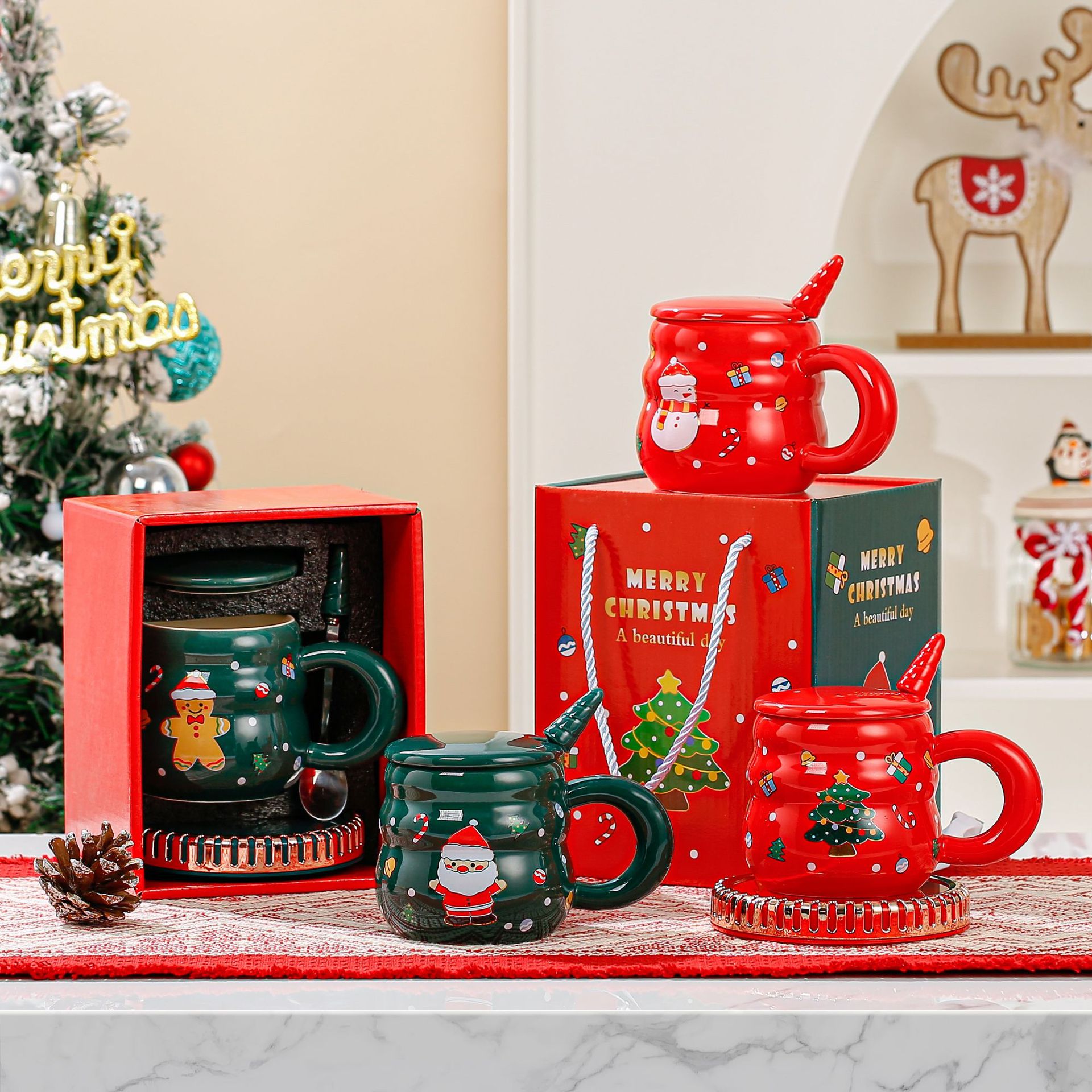 跨境圣诞节马克杯创意创意55度恒温杯商务礼品陶瓷杯圣诞老人杯子