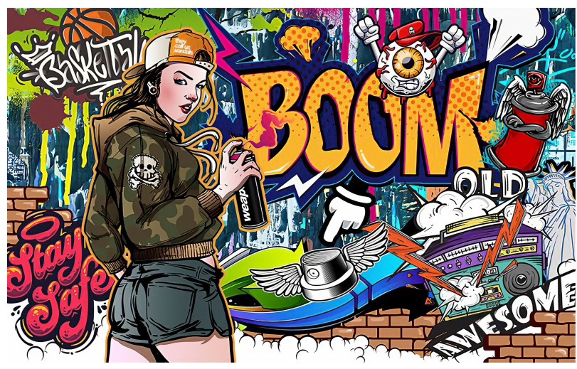 街头涂鸦墙纸工业风餐厅嘻哈街舞背景舞蹈室健身房壁纸服装店壁画