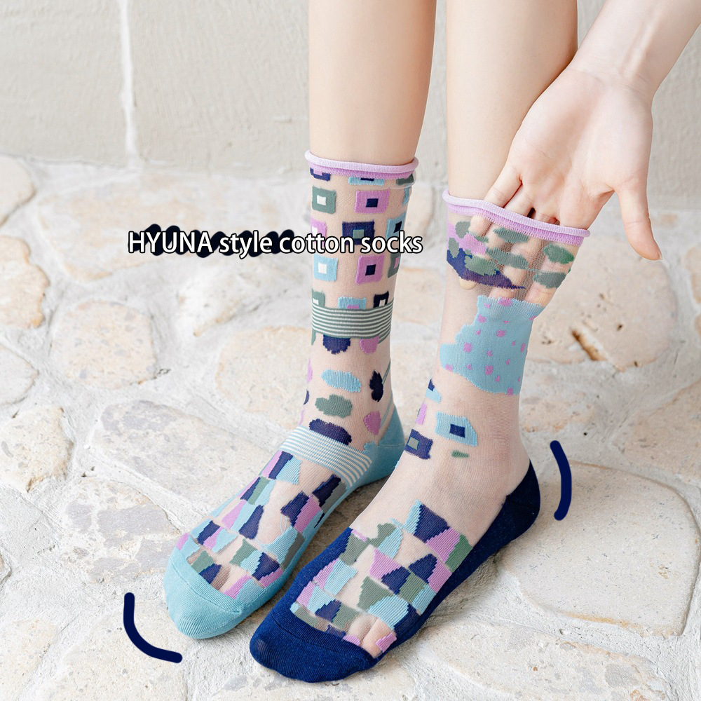 Women's Socks Spring/Summer Thin Cartoon Ins Trendy Socks Spun Glass Street European and American Style Elegant Cotton Socks Factory Wholesale