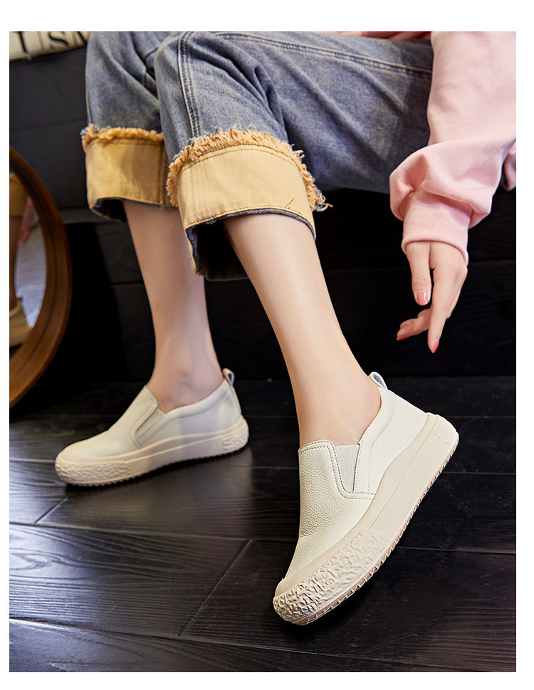 2023秋季新款厚底渔夫鞋休闲真皮单鞋女浅口平底鞋女一脚蹬女鞋潮