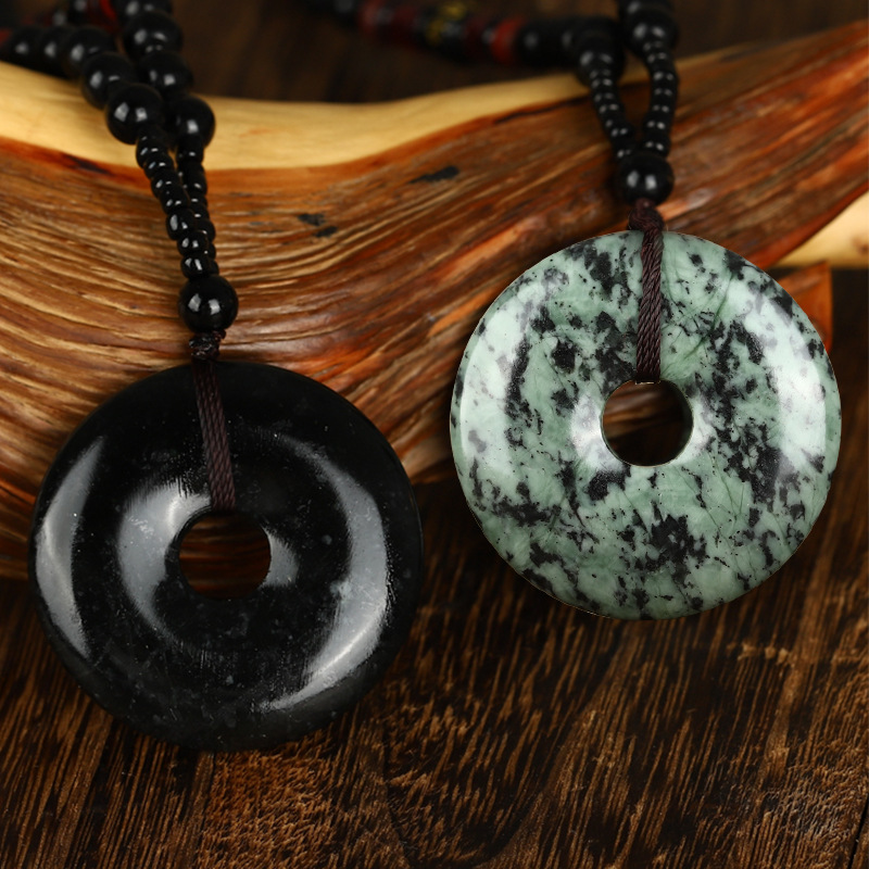 藏玉药王石男女款平安扣吊坠 挂件 蛇纹石玉平安扣无事牌吊坠