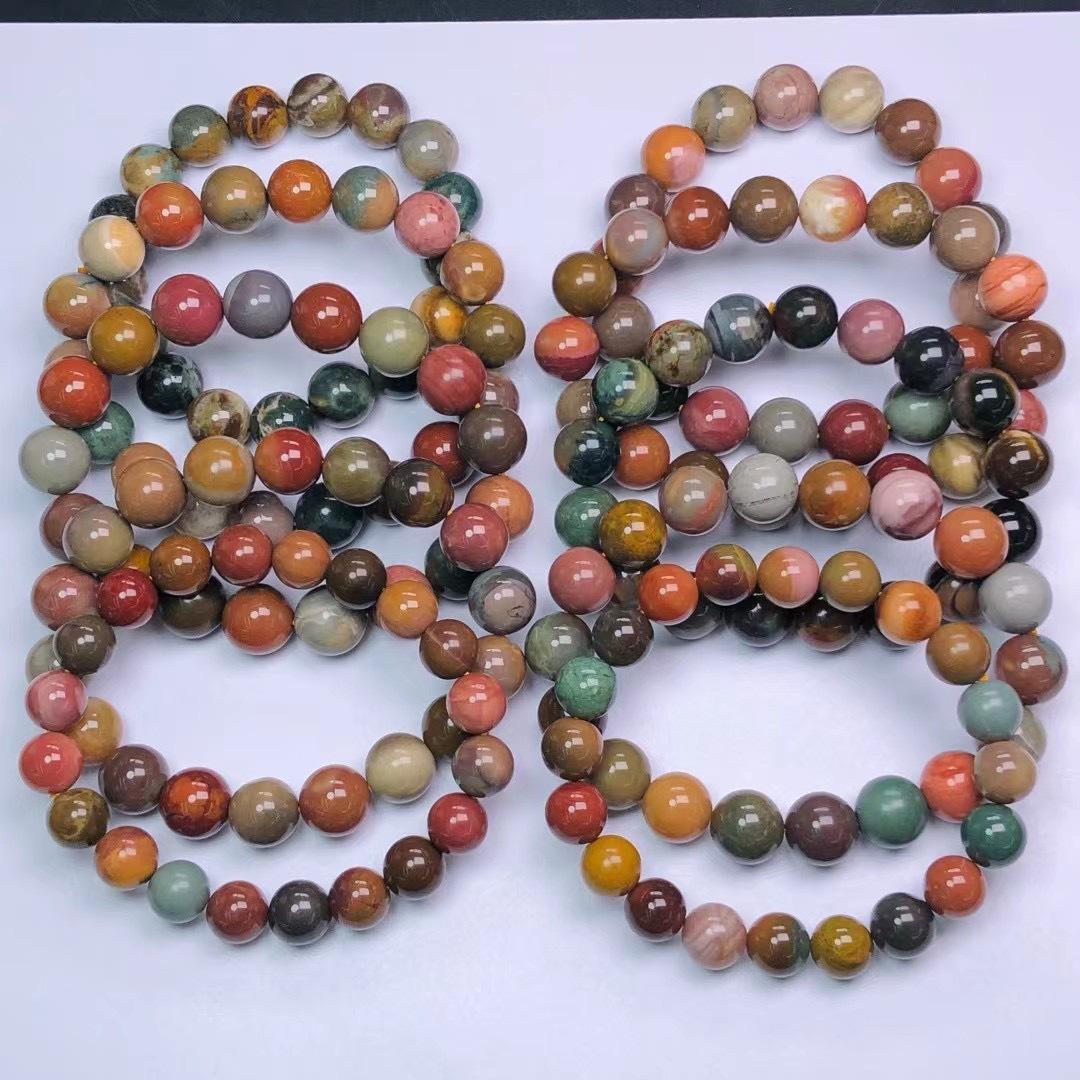厂家批发阿拉善彩玉幻彩手串 油画风 女士单圈圆珠饰品礼品 货源