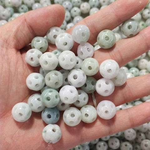 天然翡翠散珠a货莲花玉珠镂空转运珠diy项链手链手工编织玉石珠子