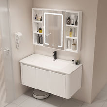 奶油风太空铝圆角浴室柜可丽耐陶瓷一体洗手盆柜组合洗漱台洗脸池