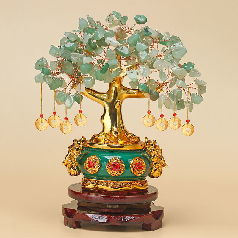 天然东陵玉发财树聚宝盆装饰品客厅摆件工艺开业礼品玄关酒柜