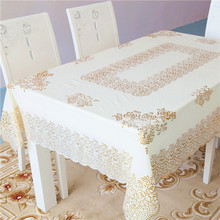 Hot gold pvc tablecloth lace printing coffee table cloth wat