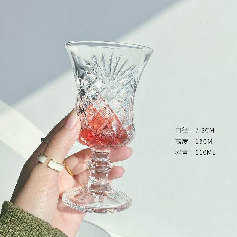 Ins Wind Net Red Restaurant Vintage Embossed Diamond Glass Goblet Good-looking Champagne Liquor Glass Juice Cup