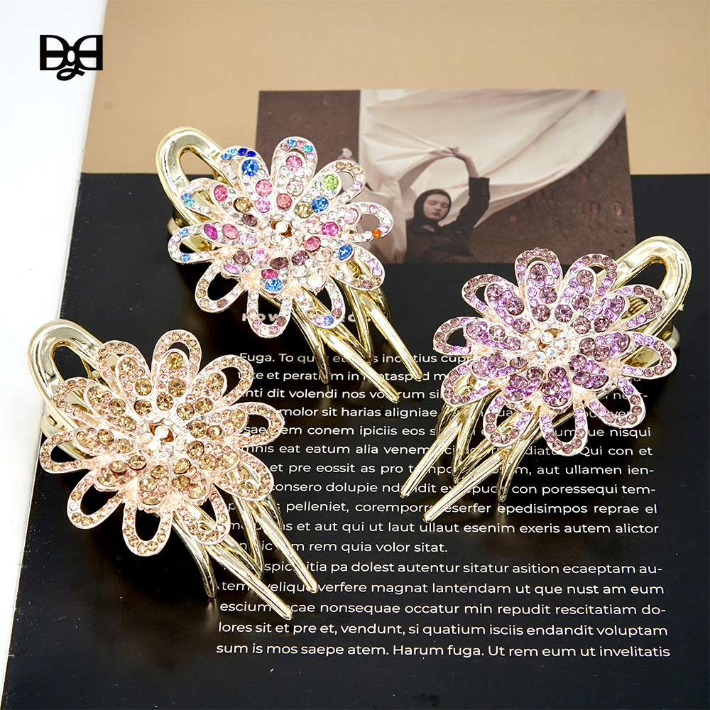 Flower Gripper Three-Tooth Clip Crystal Jewelry Rhinestone Hairpin Large Headdress Updo Hair Accessories Back Head Hairpin Wholesale