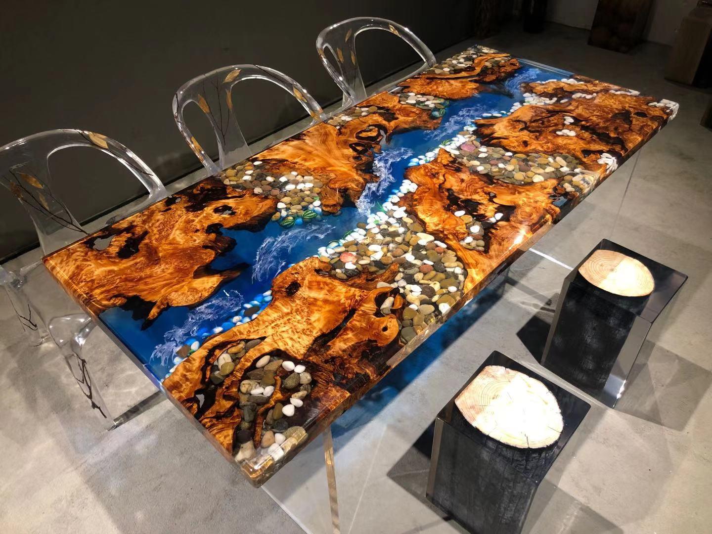 现代轻奢亚克力环氧树脂河流桌软装设计茶室茶桌茶台