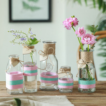 创意玻璃花瓶ins风DIY纯手工彩绳工艺小口径水培一支花插花器批发