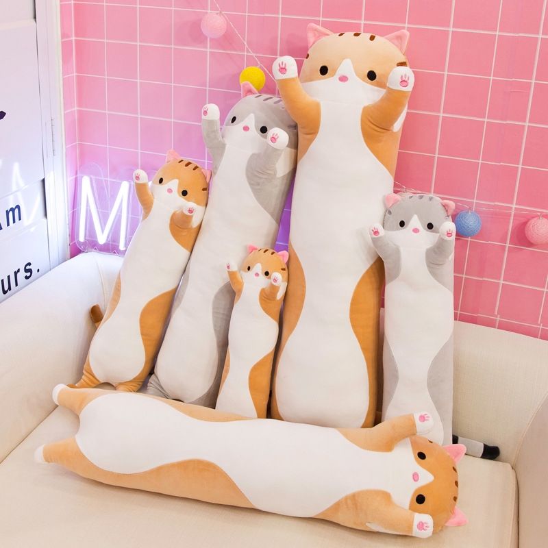 Foreign Trade Strip Cat Doll Pillow for Girls Sleeping Plush Toy Doll Large Doll Cross-Border Printed Logo