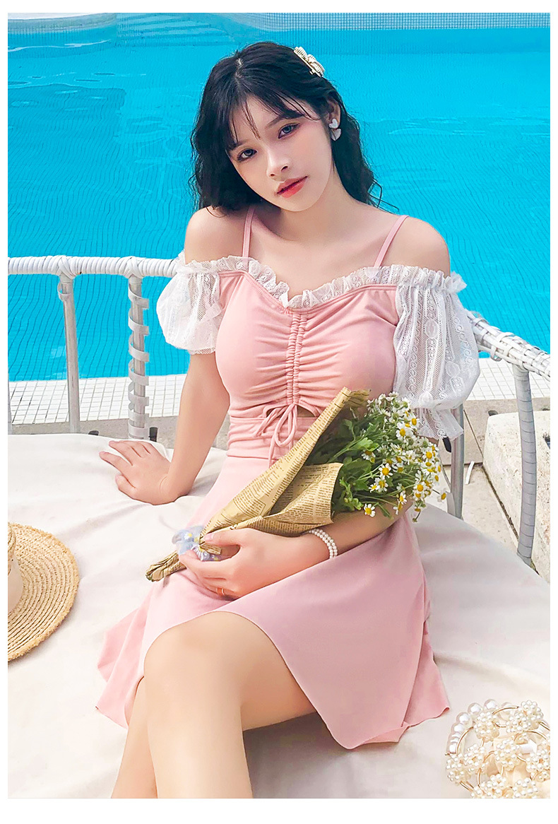 韩版ins女士泳衣新款连体裙式遮肉显瘦小胸聚拢温泉游泳装028236