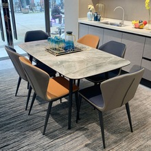 岩板餐桌家用现代简约轻奢小户型长方形亮光面意式进口餐桌椅组合