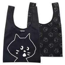 日系可爱甜美惊讶猫双面印花折叠收纳购物袋