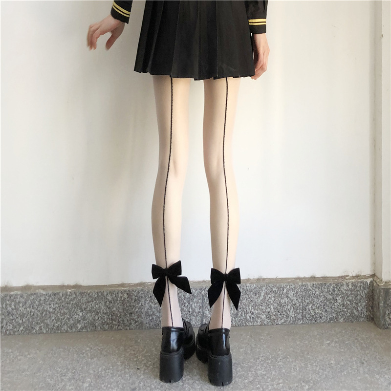 厂家批发 蝴蝶结吊带袜女薄款丝袜日系可爱jk袜子黑色白色连裤袜