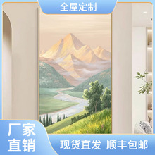 玄关装饰画走廊过道风景画日照金山竖版挂画入户手绘油画墙壁画