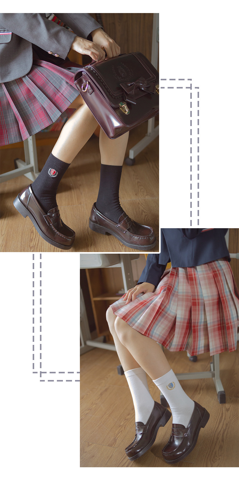 日系jk制服袜子女学院风中筒袜徽章刺绣黑白棉袜薄款lolita学生袜