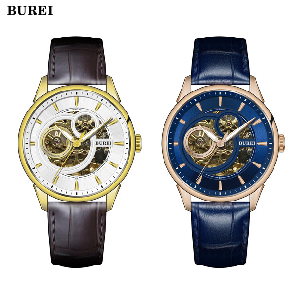 burei宝梭瑞士手表腕表男士全自动机械表防水镂空夜光真皮9005