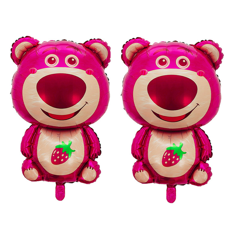 新款中号卡通红色草莓熊气球儿童生日派对装饰玩具小熊铝箔球批发