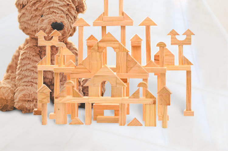 幼儿园清水积木建构区游戏材料榉木儿童启蒙528片拼装城堡积木