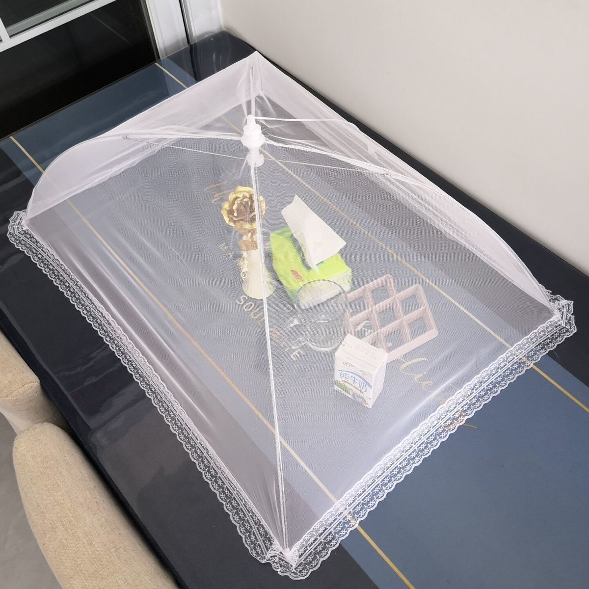 防蝇网罩菜罩折叠商用加大号长方形透明罩子食品盖防尘餐桌罩家用