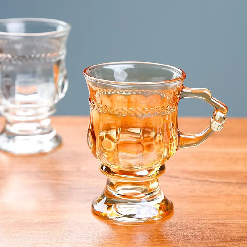 Simple Retro Embossed European Style Water Cup Glass Hand Gift Amber Creative Ins Glass Cup Coffee Cup