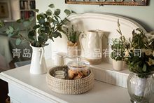 厂家直销手工编织PP打包带捆绑茅草材质收纳篮、超市蔬菜篮面包篮