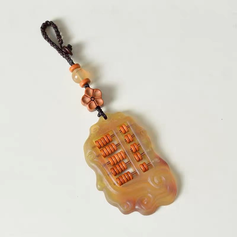 天然羊角算盘汽车钥匙扣男士复古手工高档创意礼品招财钥扣挂件木