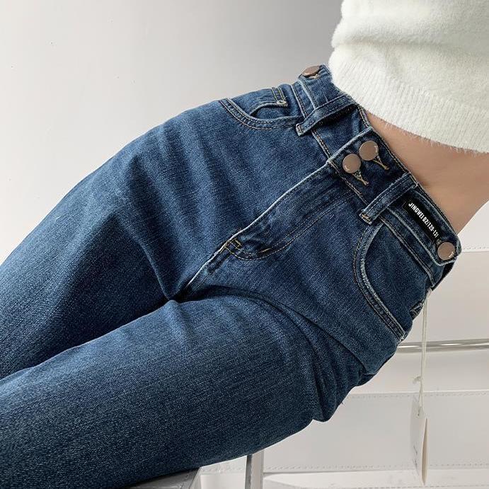 街头辣妹风多扣露腰牛仔裤女宽松显瘦直筒长裤垂感高腰拖地裤ins