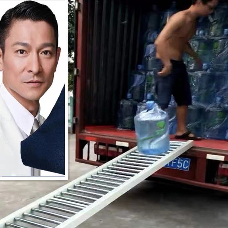 传送搬运神器卸货神器车滑梯下桶装水集装箱不锈钢无动力滚筒折叠