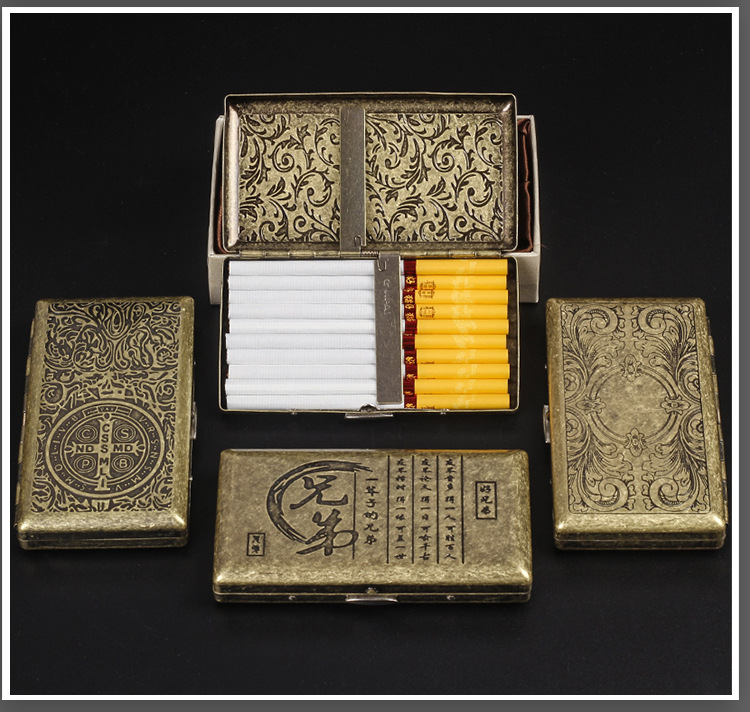 加长细支烟盒20支装男女士细烟香烟盒超薄创意复古青铜烟盒子批发