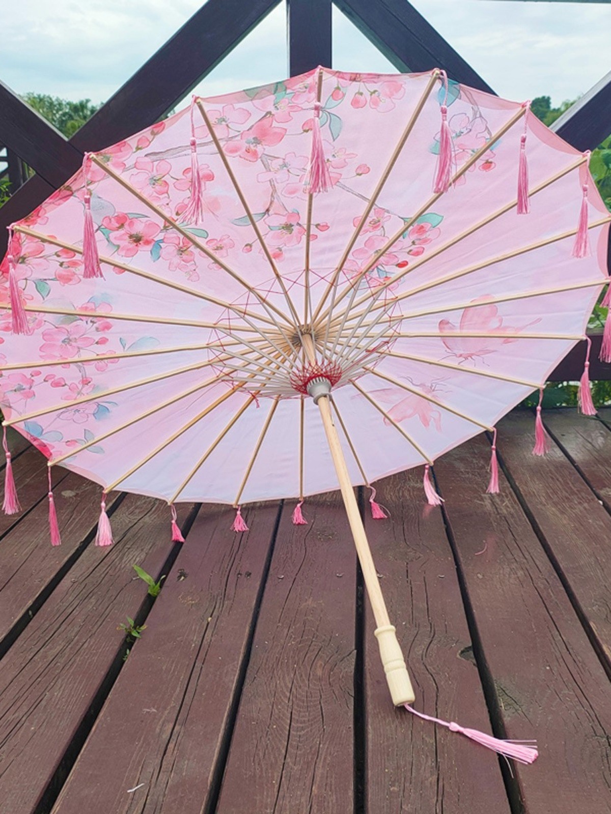 油纸伞古风舞蹈表演出伞汉服旗袍花伞流苏带穗防晒儿童摄影道具伞