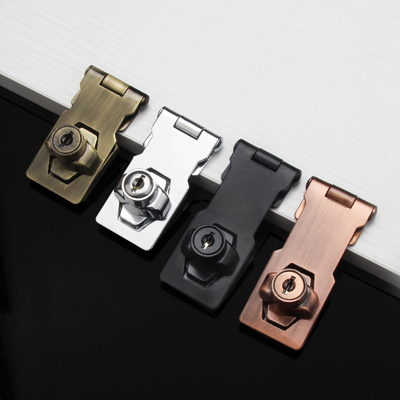 带锁锁牌办公桌免打孔抽屉锁搭扣玻璃柜子锁具冰箱衣柜门锁扣家用