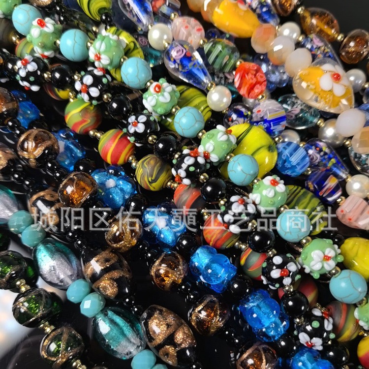 高端中古vintage饰品首饰供货源杂款混批发老琉璃项链直播珍珠