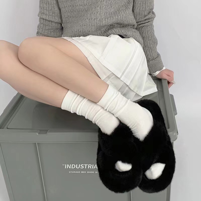 Xiaohongshu Socks with Non-Binding Top Maternity Socks Male and Female Middle Tube Pure Cotton Socks Summer Thin Ins Trendy Black and White Solid Color Bunching Socks