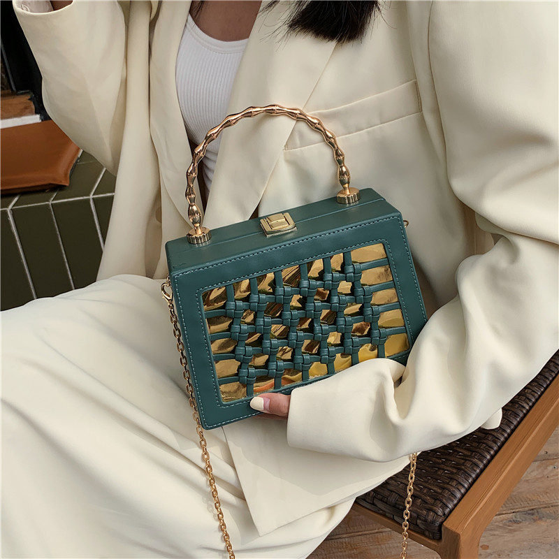 Woven Bag Women's 2023 Korean Style Fashion Hollowed-out Personality Small Square Bag Ins Western Style Woven Crossbody Box Bag