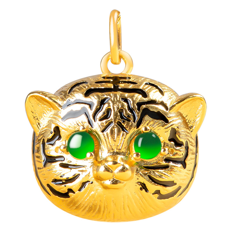 天然a货翡翠阳绿s925银镶冰种玉石虎头吊坠玉坠项链男女款戒指