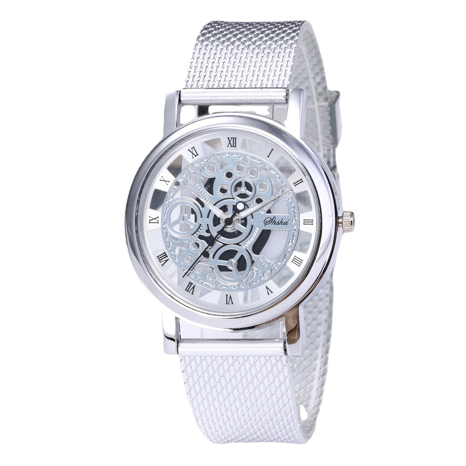 跨境经典爆款手表男士非机械表镂空时尚潮流仿网带罗马男表石英表