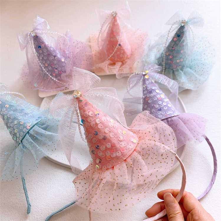 韩版可爱儿童皇冠小帽子发夹头箍女童网纱蝴蝶结发箍宝宝生日头饰