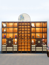 茶柜子展示柜新中式玻璃门茶具老榆木茶室置物架紫砂茶壶展示架