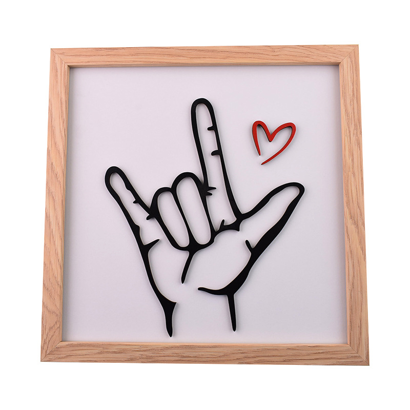 亚马逊新款手语爱心love木制相框创意个性化背景墙画框工艺品装饰