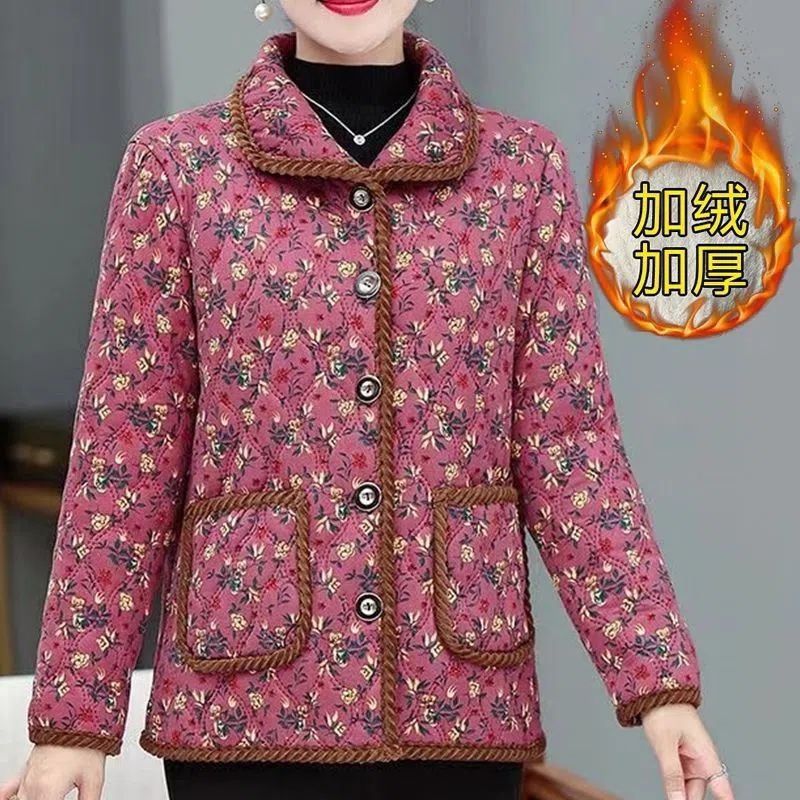 中老年女装冬季棉服加绒加厚新款保暖棉衣洋气妈妈装棉袄外套时尚