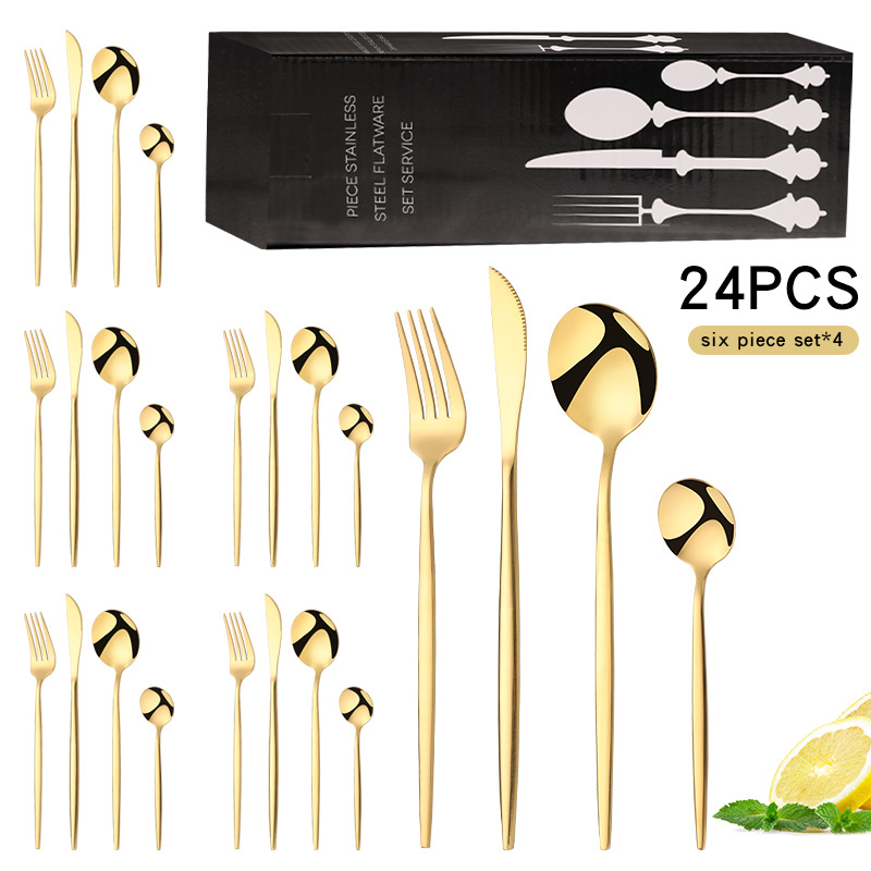 Cross-Border Amazon Stainless Steel Tableware 24-Piece Set Portugal Knife, Fork and Spoon Four Main Pieces Tableware Gift Set Wholesale