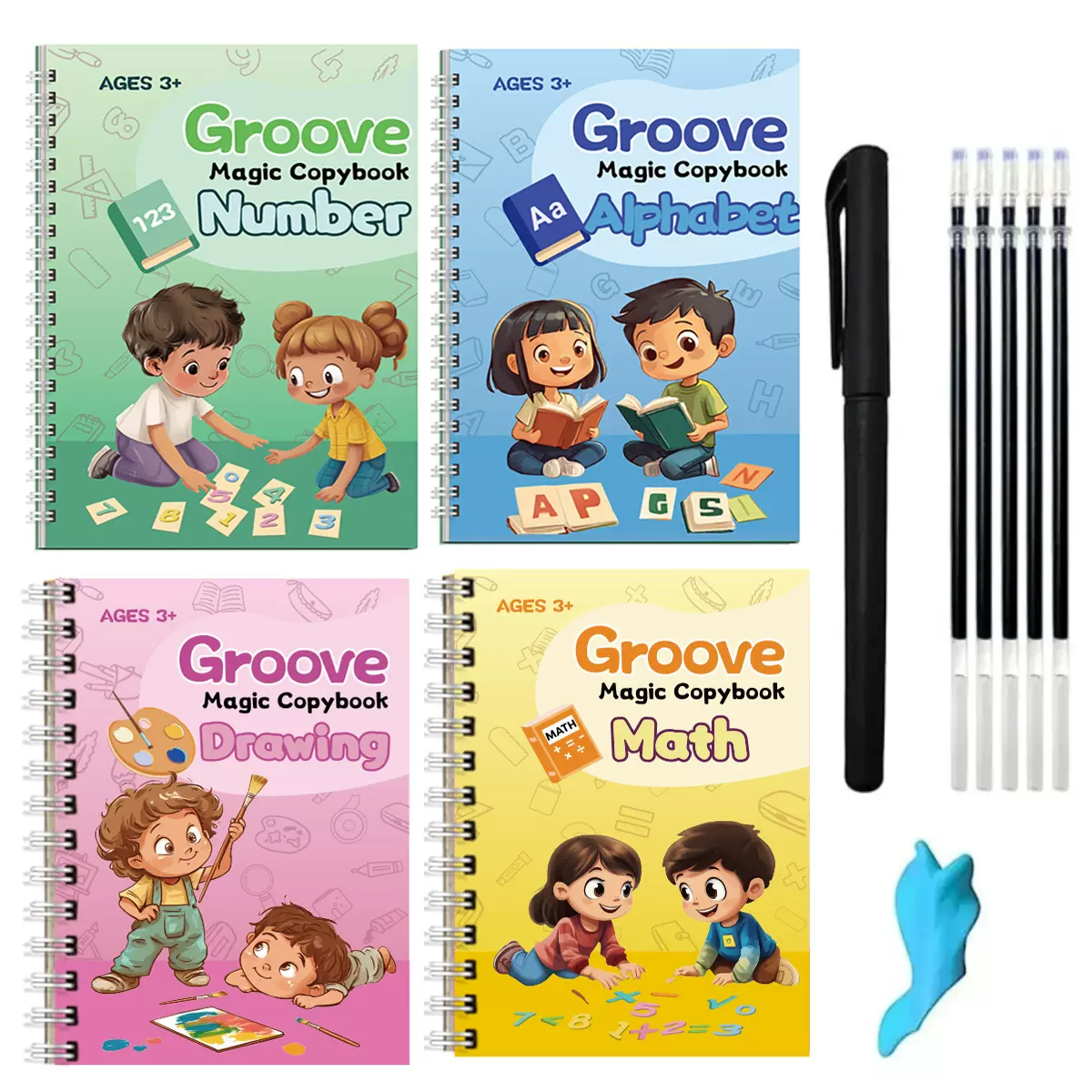 跨境电商新品外贸英文法语德语儿童练字帖板魔法凹槽训练本描红本