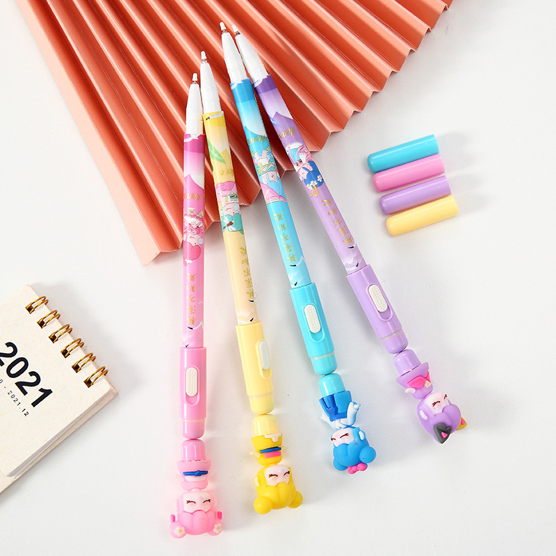 Creative Glow Gel Pen Children's Cartoon Magnetic Rotating Tumbler Gel Pen Personalized Student Stationery Wholesale