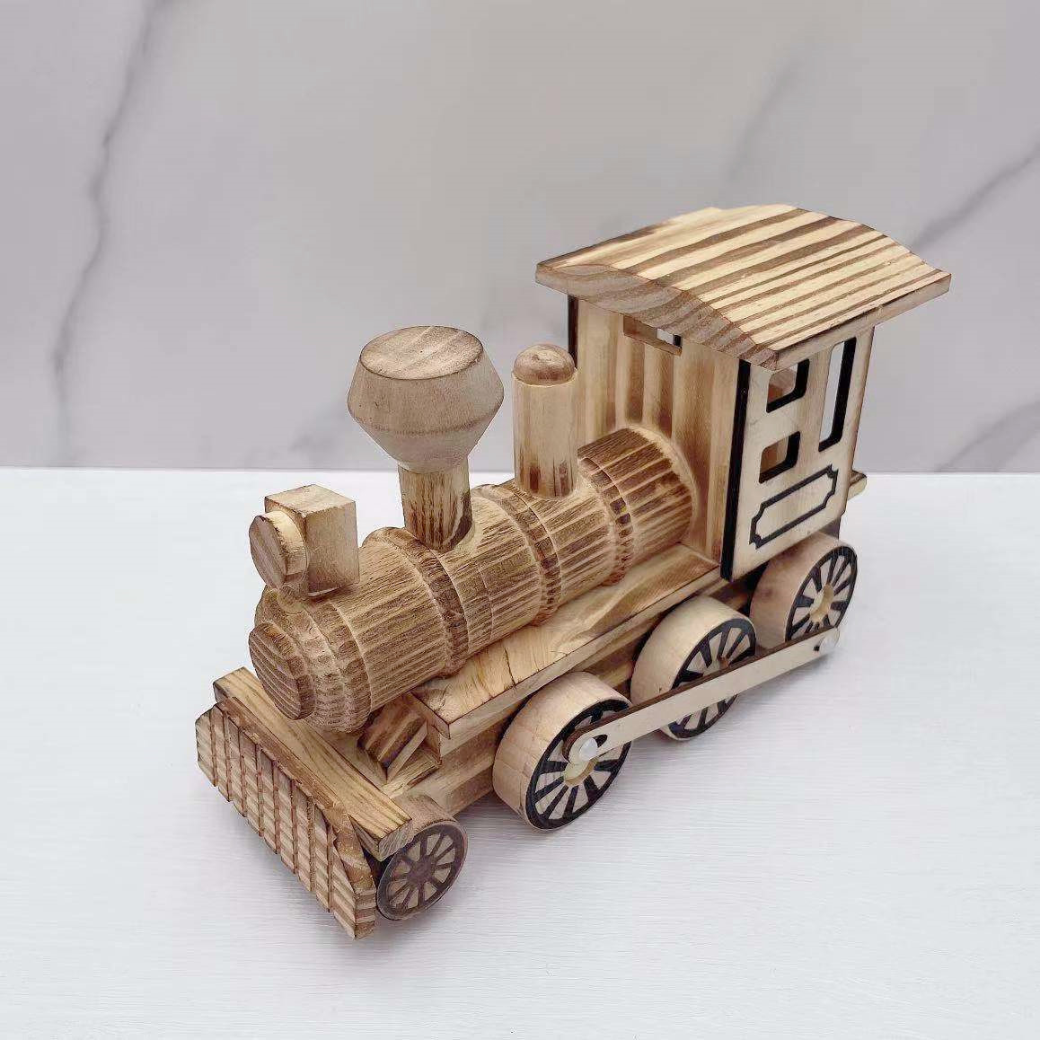 木质火车头模型摆件 创意家居新奇特个性装饰品 儿童礼物景区地摊