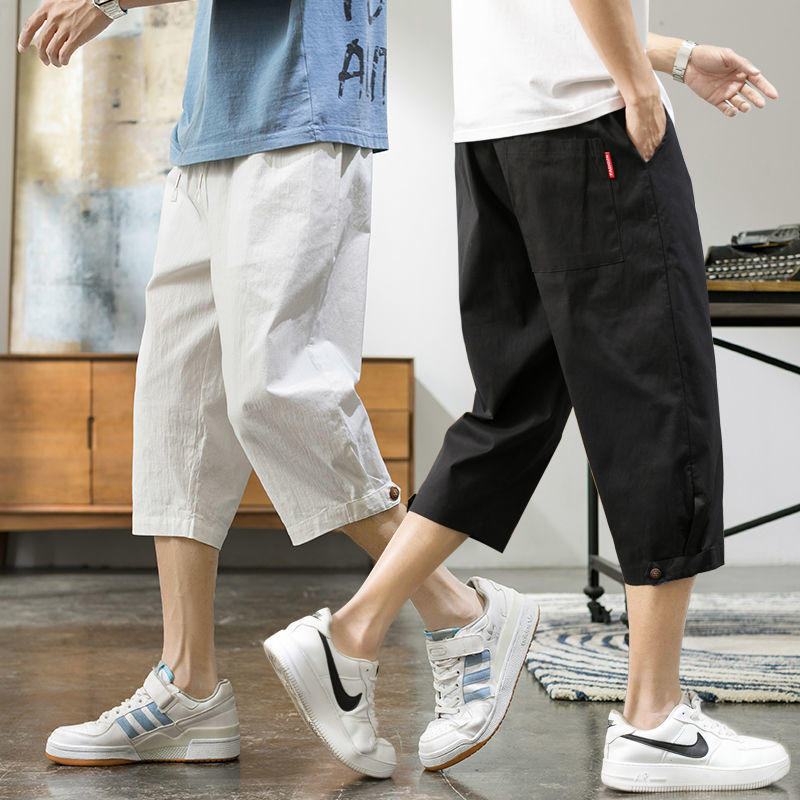 大男童七分裤夏短裤男士夏季薄款宽松韩版男生裤子棉麻7分休闲裤