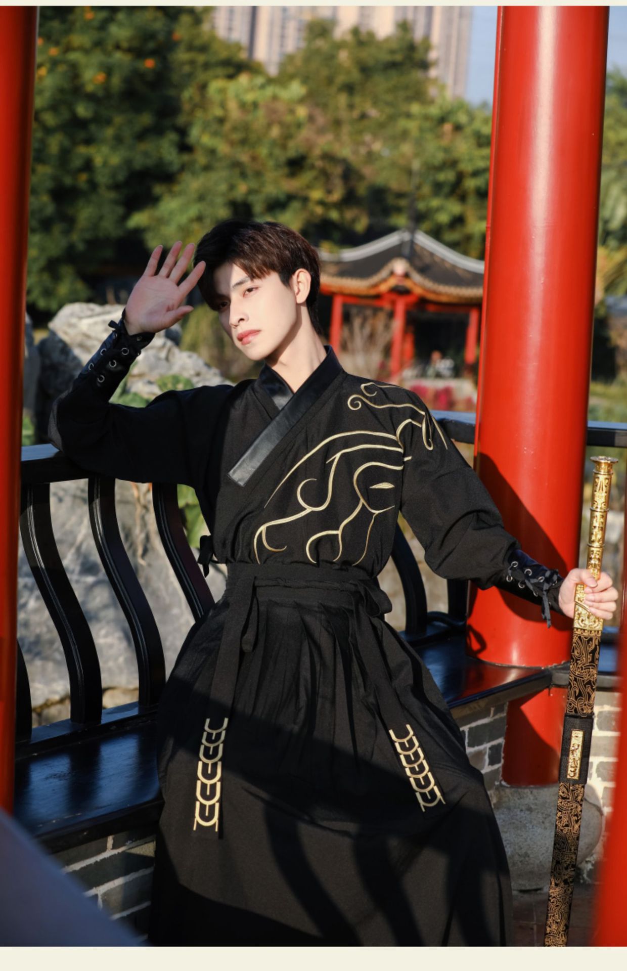 原创汉服男霸气黑色中国风武侠套装男学生公子古风书生日常表演服